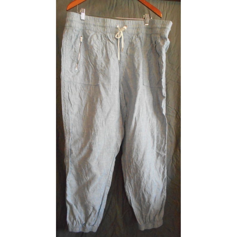 Athleta Cabo Linen Jogger Womens 20 Light Blue Gray  Drawstring Plus size Cute